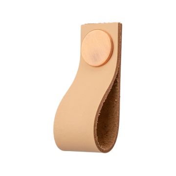 Leather Drawer Pull 'Plain' Beige Leather / Copper