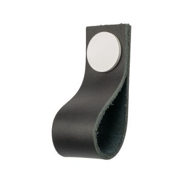 Leather Drawer Pull 'Plain' Black Leather / White