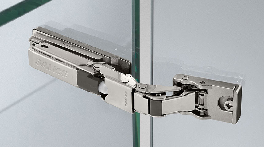 Salice Series B hinge for bonded mounting on glass and mirrored doors